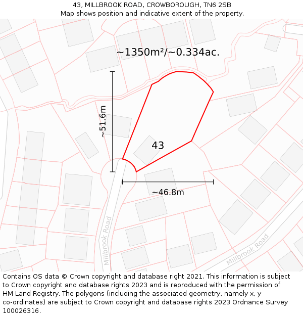 43, MILLBROOK ROAD, CROWBOROUGH, TN6 2SB: Plot and title map