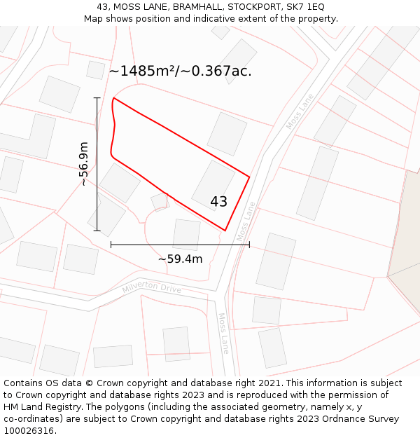 43, MOSS LANE, BRAMHALL, STOCKPORT, SK7 1EQ: Plot and title map