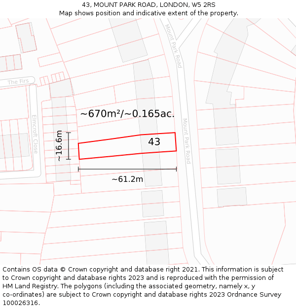 43, MOUNT PARK ROAD, LONDON, W5 2RS: Plot and title map