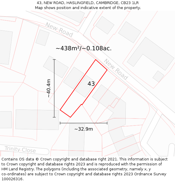 43, NEW ROAD, HASLINGFIELD, CAMBRIDGE, CB23 1LR: Plot and title map