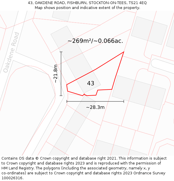 43, OAKDENE ROAD, FISHBURN, STOCKTON-ON-TEES, TS21 4EQ: Plot and title map