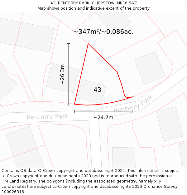 43, PENTERRY PARK, CHEPSTOW, NP16 5AZ: Plot and title map