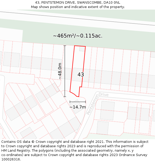 43, PENTSTEMON DRIVE, SWANSCOMBE, DA10 0NL: Plot and title map