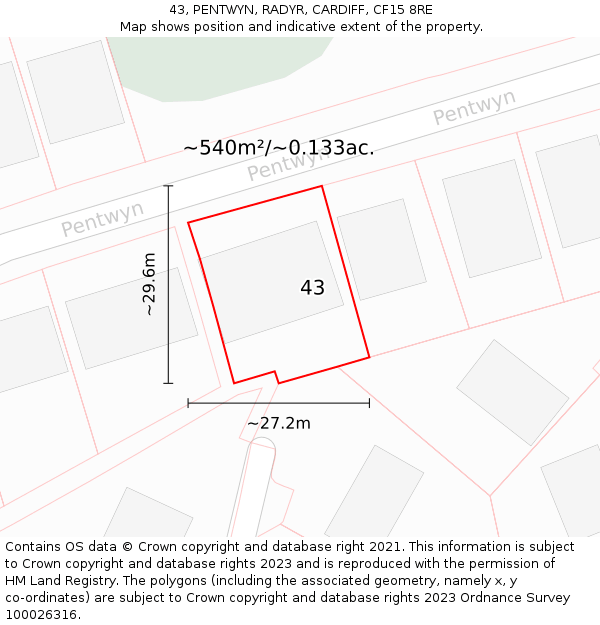 43, PENTWYN, RADYR, CARDIFF, CF15 8RE: Plot and title map