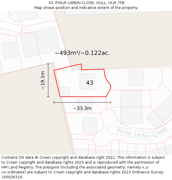 43, PHILIP LARKIN CLOSE, HULL, HU6 7FB: Plot and title map