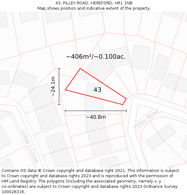 43, PILLEY ROAD, HEREFORD, HR1 1NB: Plot and title map