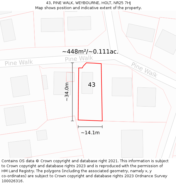 43, PINE WALK, WEYBOURNE, HOLT, NR25 7HJ: Plot and title map