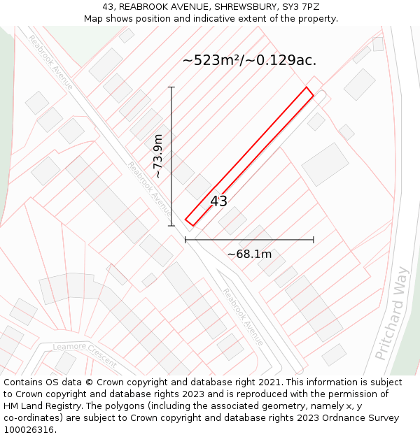 43, REABROOK AVENUE, SHREWSBURY, SY3 7PZ: Plot and title map