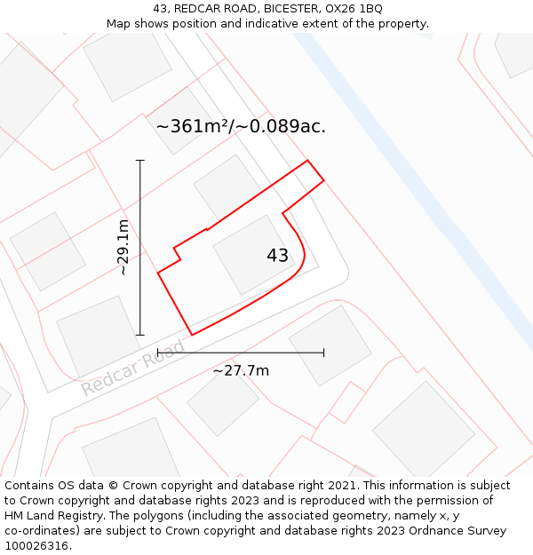 43, REDCAR ROAD, BICESTER, OX26 1BQ: Plot and title map