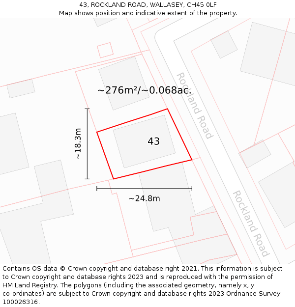 43, ROCKLAND ROAD, WALLASEY, CH45 0LF: Plot and title map