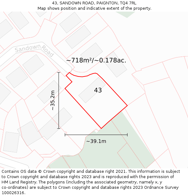 43, SANDOWN ROAD, PAIGNTON, TQ4 7RL: Plot and title map