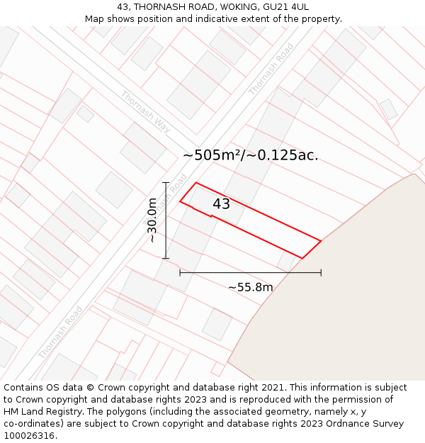 43, THORNASH ROAD, WOKING, GU21 4UL: Plot and title map