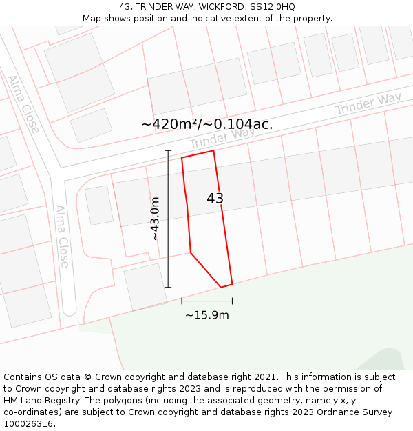 43, TRINDER WAY, WICKFORD, SS12 0HQ: Plot and title map