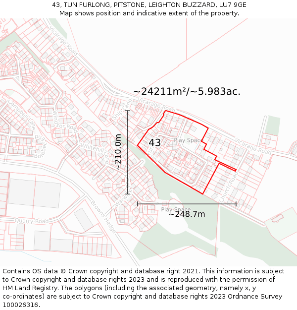 43, TUN FURLONG, PITSTONE, LEIGHTON BUZZARD, LU7 9GE: Plot and title map