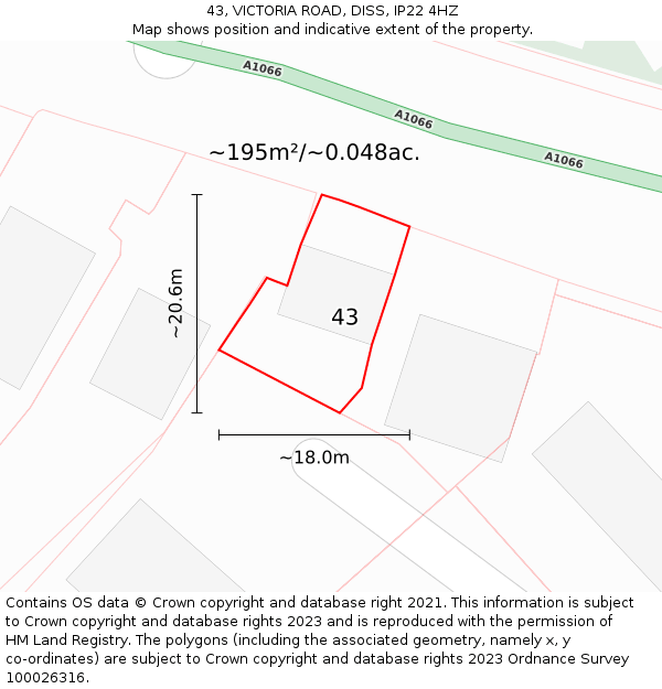 43, VICTORIA ROAD, DISS, IP22 4HZ: Plot and title map