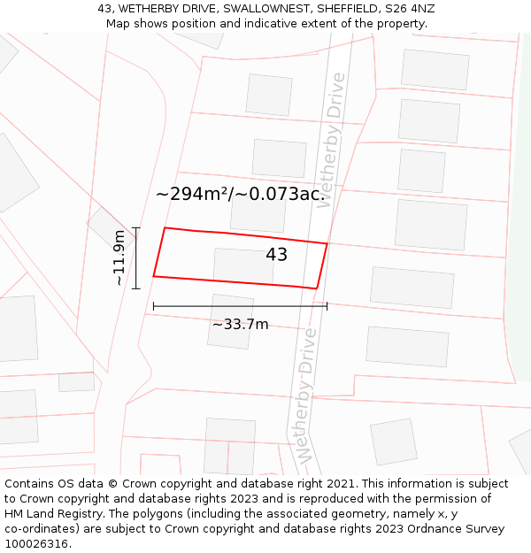 43, WETHERBY DRIVE, SWALLOWNEST, SHEFFIELD, S26 4NZ: Plot and title map