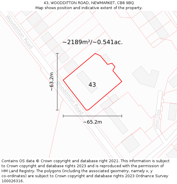 43, WOODDITTON ROAD, NEWMARKET, CB8 9BQ: Plot and title map