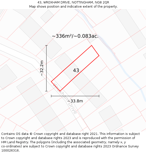 43, WROXHAM DRIVE, NOTTINGHAM, NG8 2QR: Plot and title map