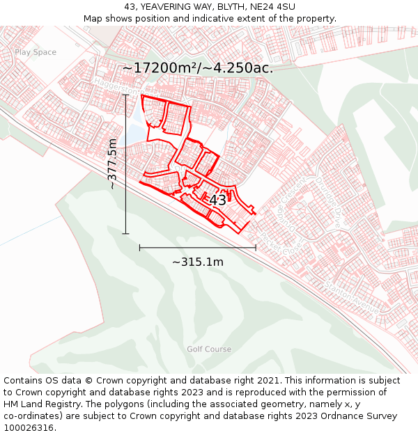 43, YEAVERING WAY, BLYTH, NE24 4SU: Plot and title map