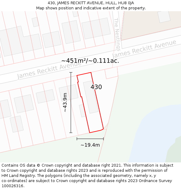 430, JAMES RECKITT AVENUE, HULL, HU8 0JA: Plot and title map