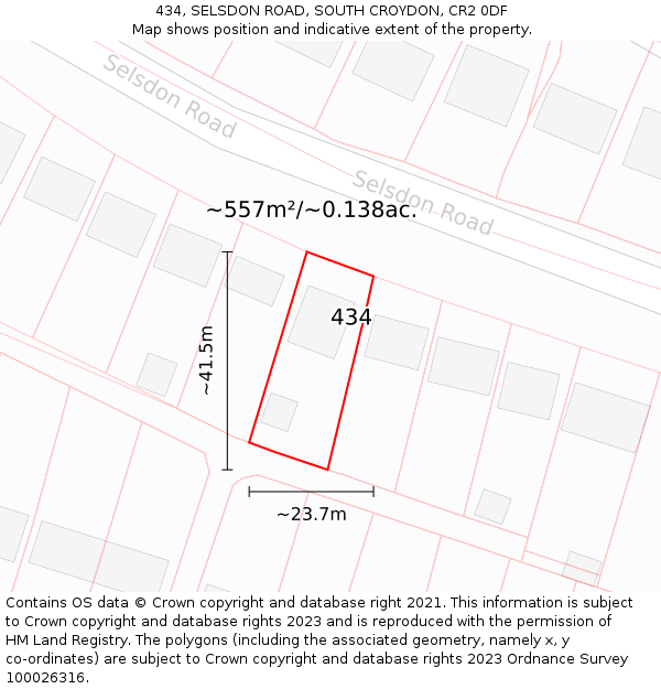 434, SELSDON ROAD, SOUTH CROYDON, CR2 0DF: Plot and title map