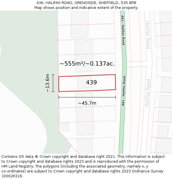 439, HALIFAX ROAD, GRENOSIDE, SHEFFIELD, S35 8PB: Plot and title map