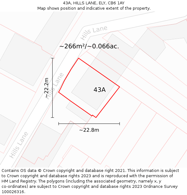 43A, HILLS LANE, ELY, CB6 1AY: Plot and title map