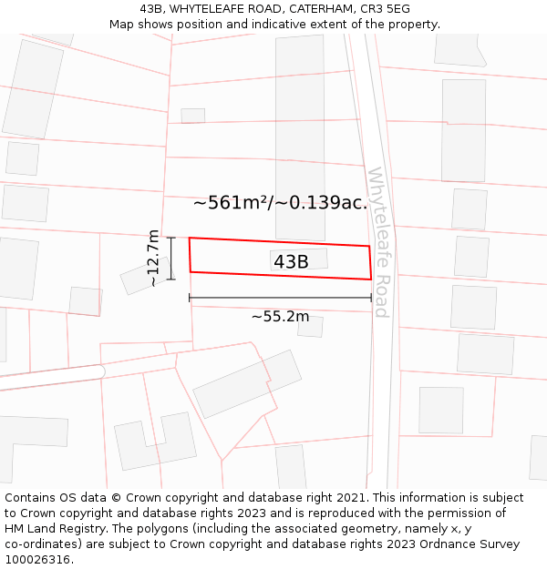 43B, WHYTELEAFE ROAD, CATERHAM, CR3 5EG: Plot and title map