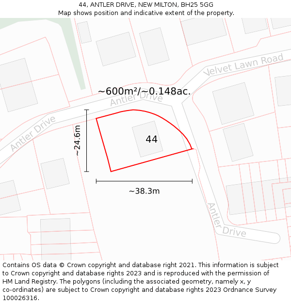 44, ANTLER DRIVE, NEW MILTON, BH25 5GG: Plot and title map