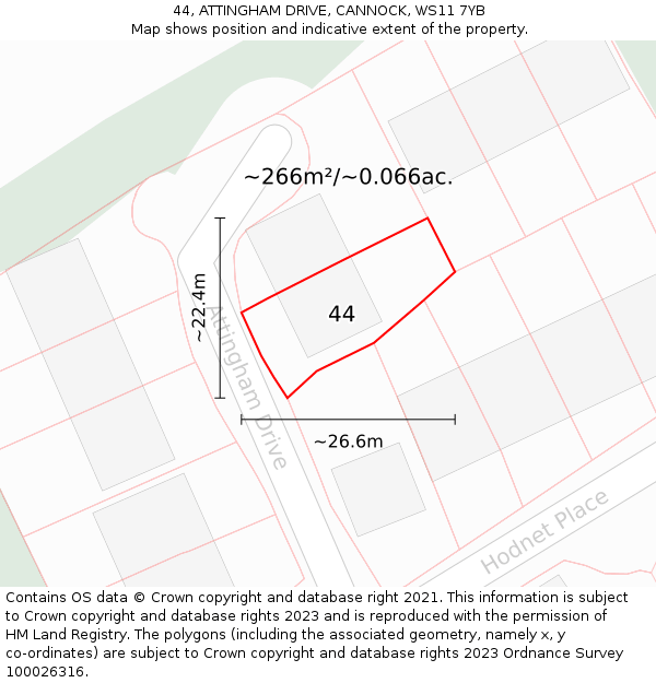 44, ATTINGHAM DRIVE, CANNOCK, WS11 7YB: Plot and title map