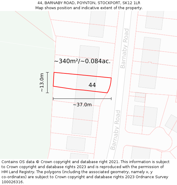 44, BARNABY ROAD, POYNTON, STOCKPORT, SK12 1LR: Plot and title map