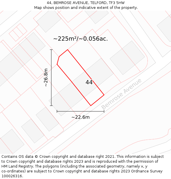 44, BEMROSE AVENUE, TELFORD, TF3 5HW: Plot and title map