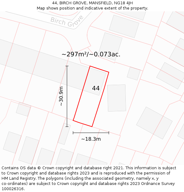 44, BIRCH GROVE, MANSFIELD, NG18 4JH: Plot and title map