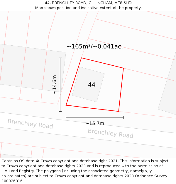 44, BRENCHLEY ROAD, GILLINGHAM, ME8 6HD: Plot and title map