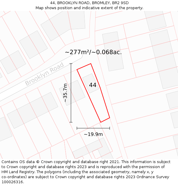 44, BROOKLYN ROAD, BROMLEY, BR2 9SD: Plot and title map