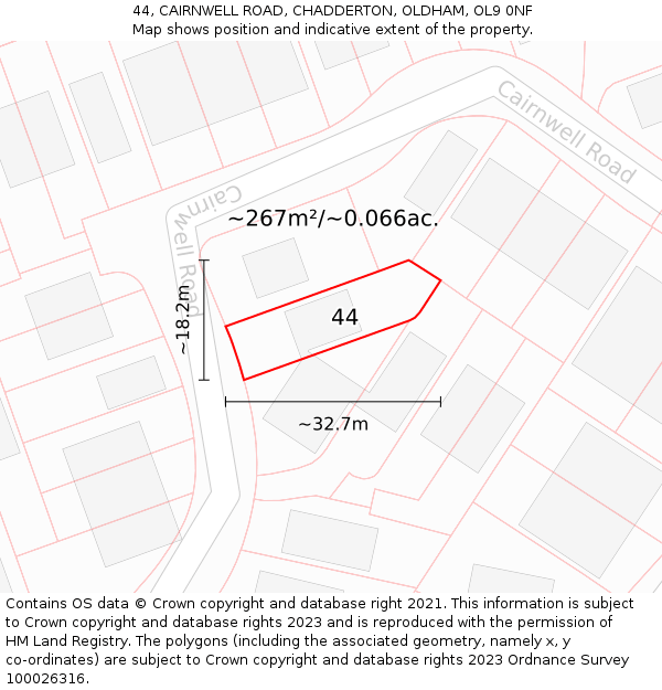 44, CAIRNWELL ROAD, CHADDERTON, OLDHAM, OL9 0NF: Plot and title map