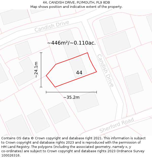 44, CANDISH DRIVE, PLYMOUTH, PL9 8DB: Plot and title map