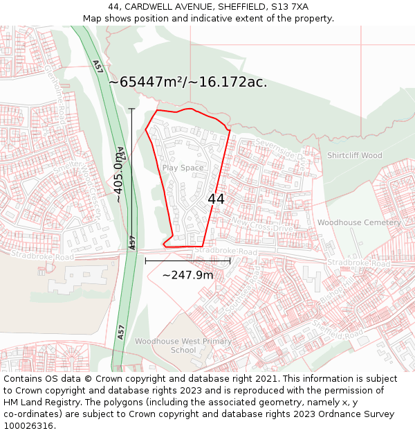 44, CARDWELL AVENUE, SHEFFIELD, S13 7XA: Plot and title map