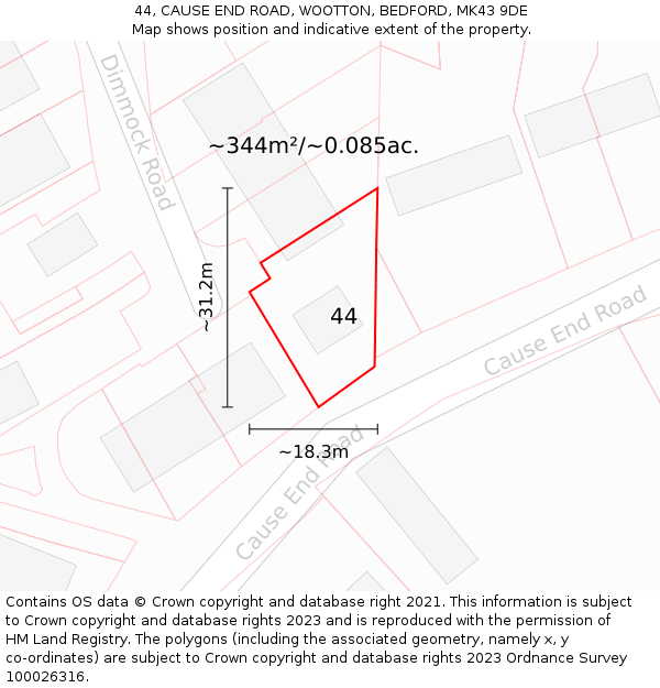 44, CAUSE END ROAD, WOOTTON, BEDFORD, MK43 9DE: Plot and title map