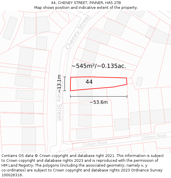 44, CHENEY STREET, PINNER, HA5 2TB: Plot and title map