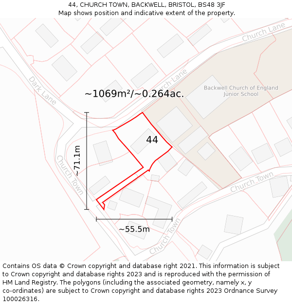 44, CHURCH TOWN, BACKWELL, BRISTOL, BS48 3JF: Plot and title map