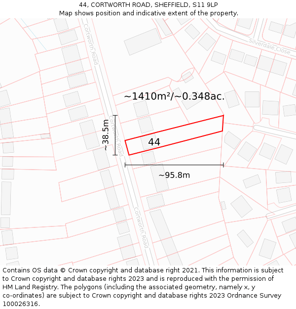 44, CORTWORTH ROAD, SHEFFIELD, S11 9LP: Plot and title map