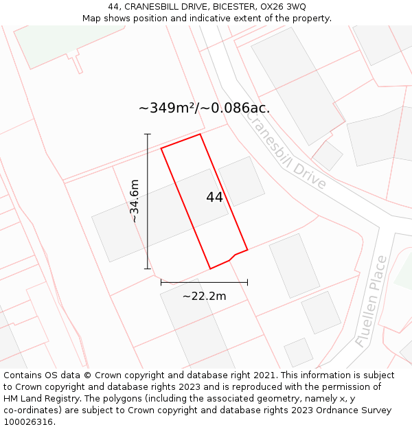 44, CRANESBILL DRIVE, BICESTER, OX26 3WQ: Plot and title map