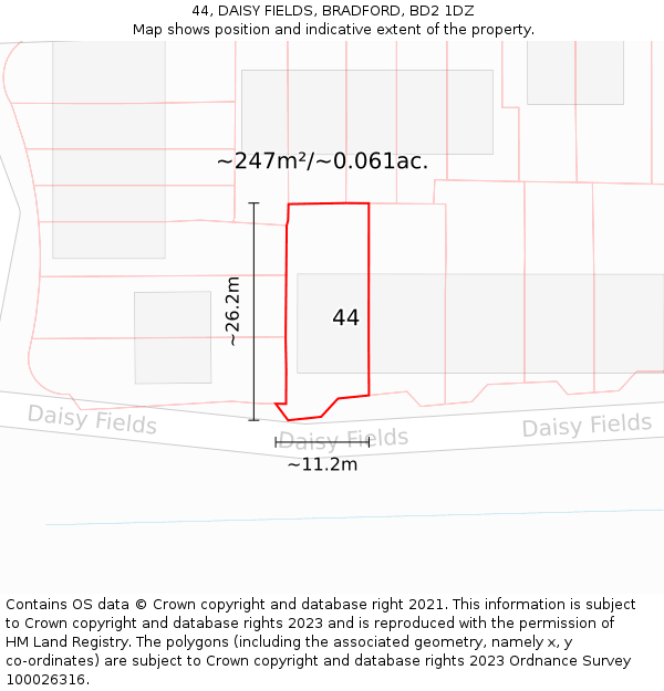 44, DAISY FIELDS, BRADFORD, BD2 1DZ: Plot and title map