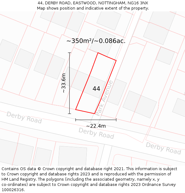 44, DERBY ROAD, EASTWOOD, NOTTINGHAM, NG16 3NX: Plot and title map