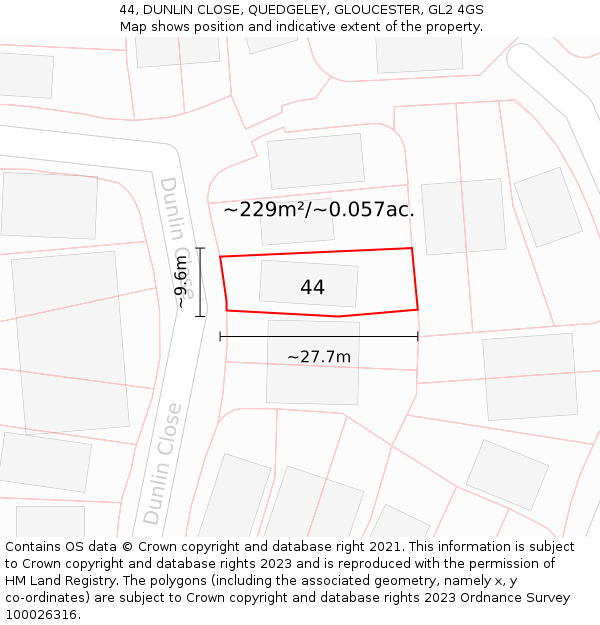 44, DUNLIN CLOSE, QUEDGELEY, GLOUCESTER, GL2 4GS: Plot and title map