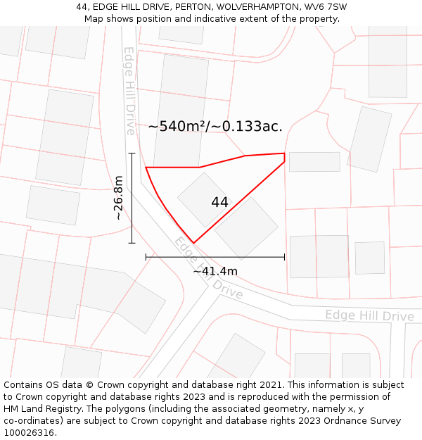 44, EDGE HILL DRIVE, PERTON, WOLVERHAMPTON, WV6 7SW: Plot and title map