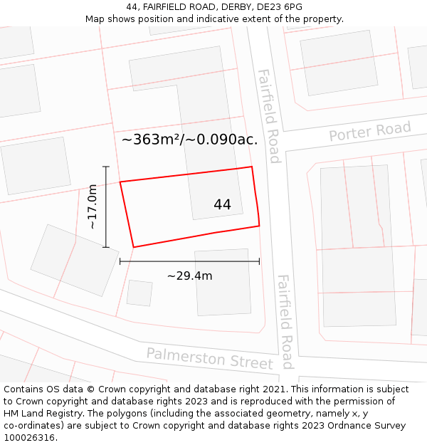 44, FAIRFIELD ROAD, DERBY, DE23 6PG: Plot and title map