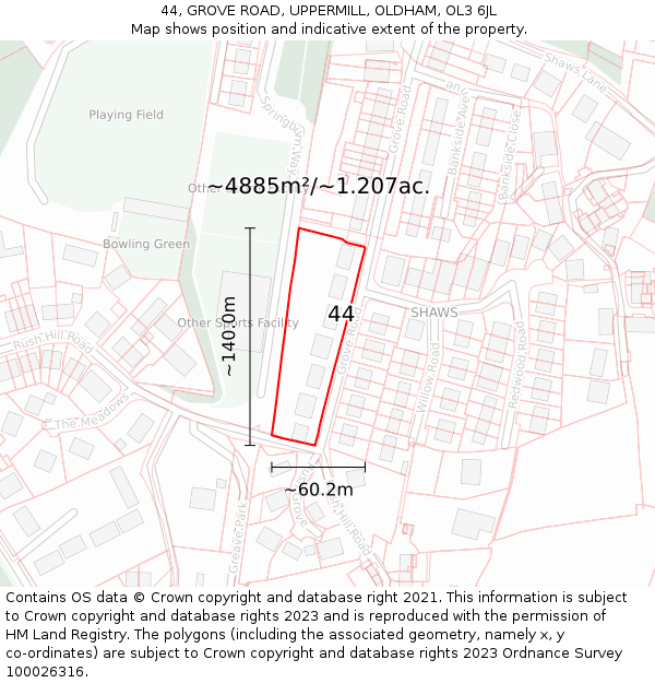 44, GROVE ROAD, UPPERMILL, OLDHAM, OL3 6JL: Plot and title map
