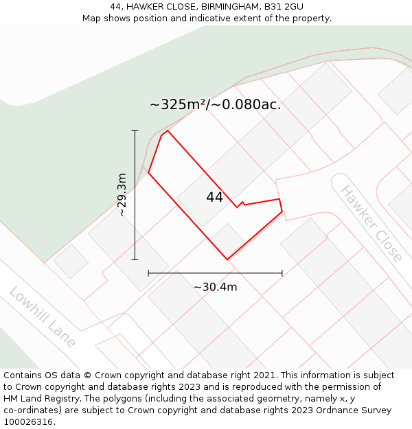 44, HAWKER CLOSE, BIRMINGHAM, B31 2GU: Plot and title map